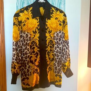 Escada lion and cheetah button down blouse